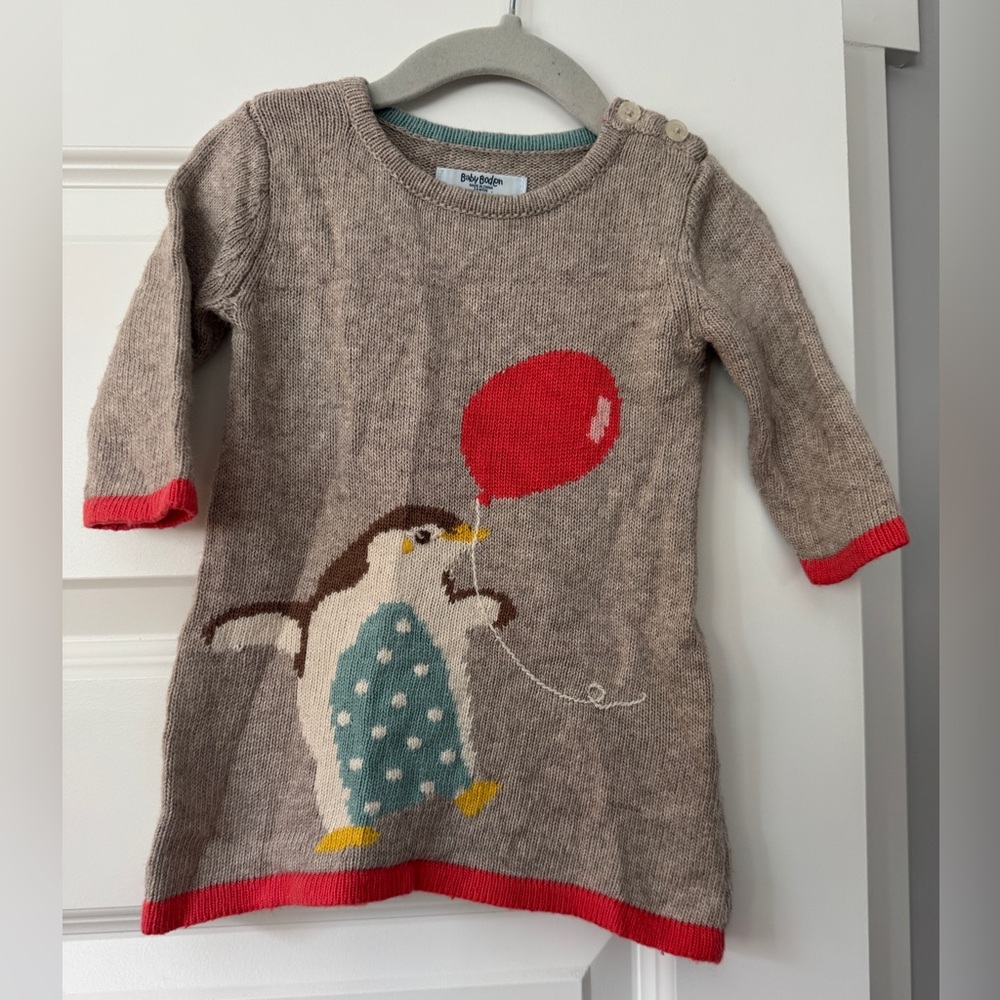 Mini Boden Penguin Sweater Dress Cashmere Cotton Blend 3-6 Months